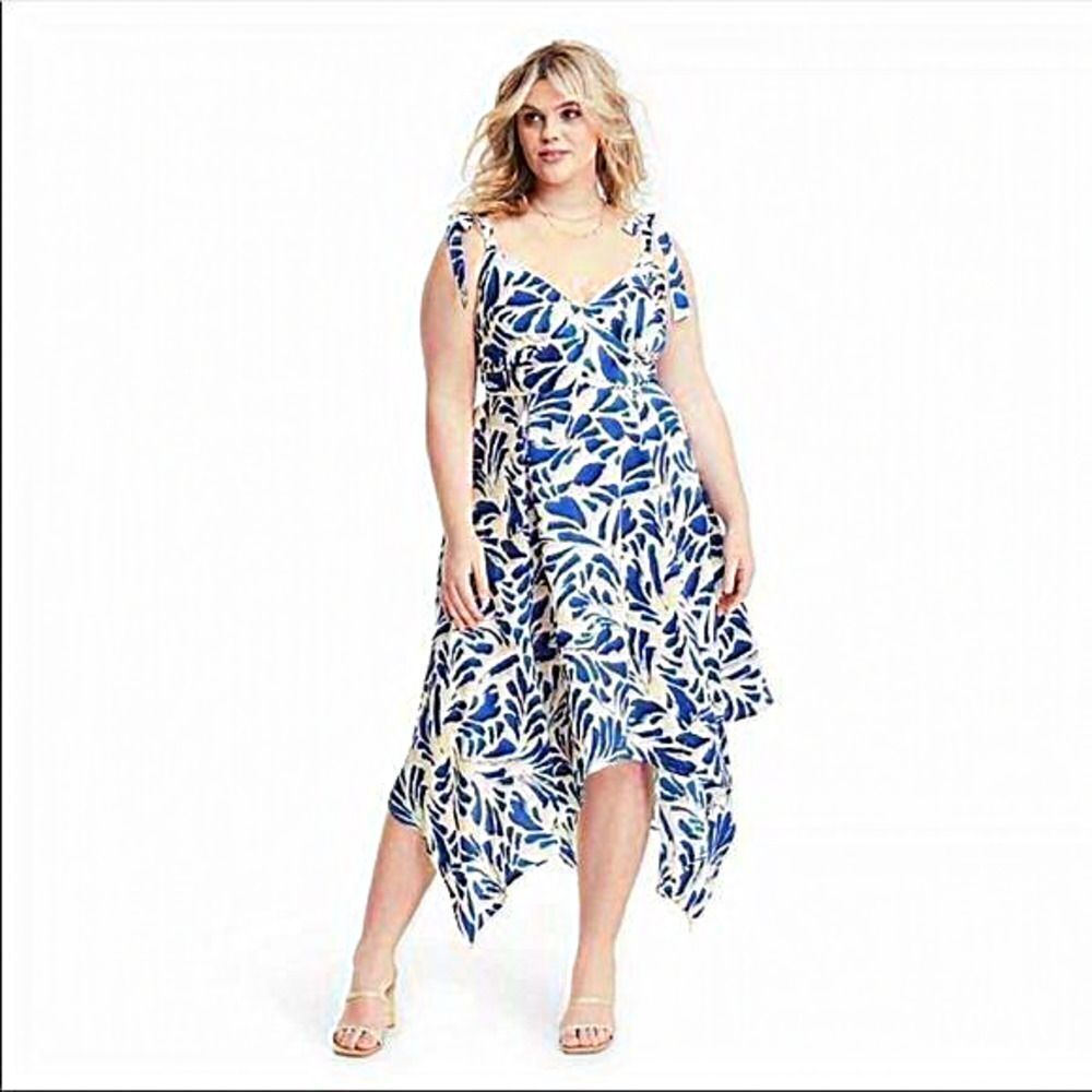 NWT Alexis‎ x Target Blue Botanical Floral Asymmetrical Hem Dress Size 3X